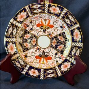 Vintage Royal Crown Derby Traditional Imari Blue Panels Rust Floral Plate 7"